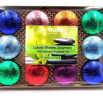 AROMATHERAPY Gift Set with 12 Shower Bombs in our Best Selling Synergy blends - 100% Natural, Essential Oil Blends - foil wrapped, 1.6 oz each, makes a great gift AROMATHERAPY Gift Set with 12 Shower Bombs in our Best Selling Synergy blends - 100% Natural, Essential Oil Blends - foil wrapped, 1.6 oz each, makes a great gift