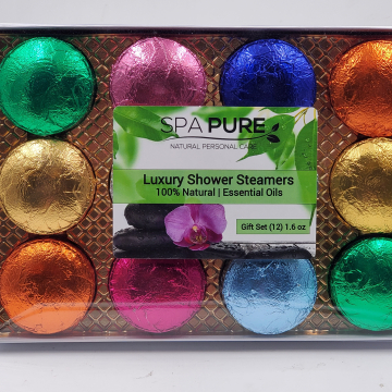 AROMATHERAPY Gift Set with 12 Shower Bombs in our Newest Selling Synergy blends - 100% Natural, Essential Oil Blends - foil wrapped, 1.6 oz each, makes a great gift - Set 2